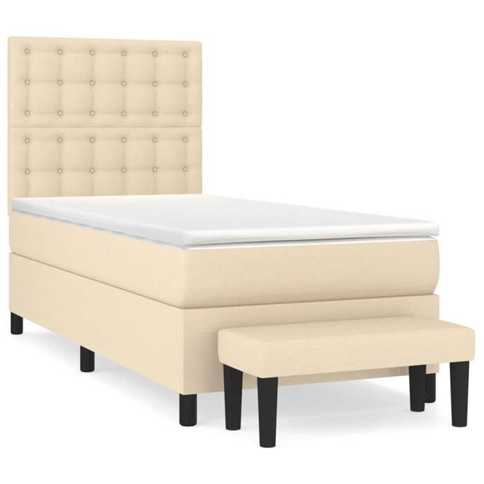 Maison Exclusive - Bed Slat Base and Mattress Cream 90x190 Cm Fabric