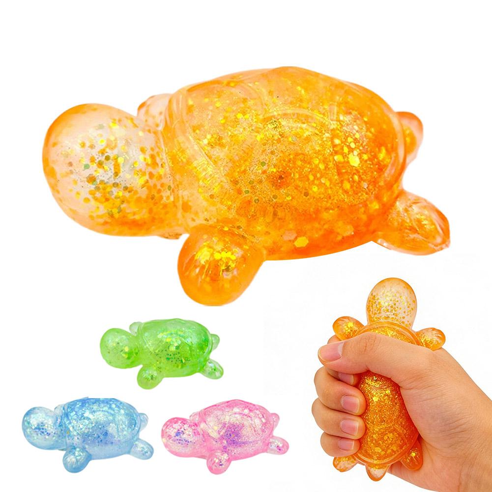 Mini Turtle Fidget Toy TPR Soft Glitter Squeeze Ball Animal Splat Venting Toy Slow Rebound Stress Reliever For Home Office