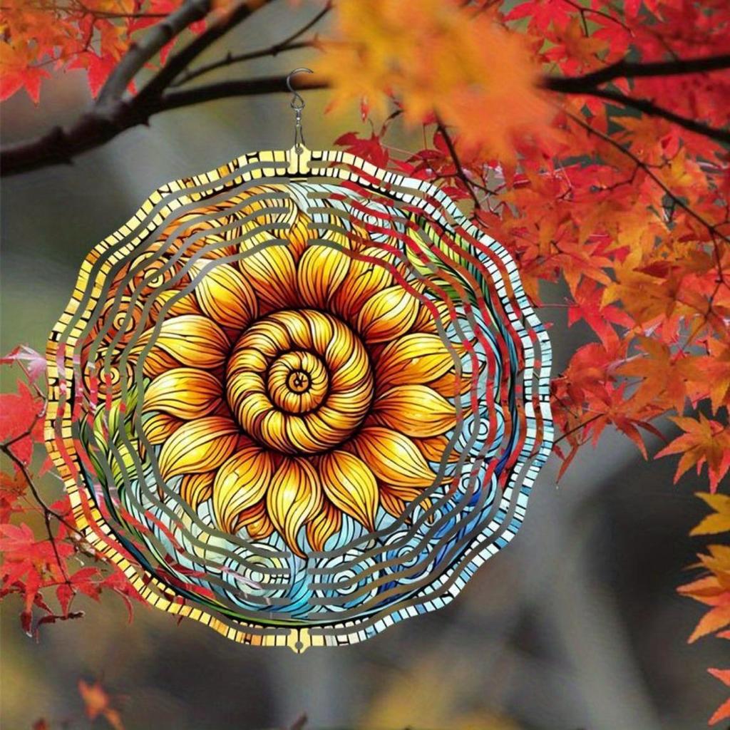 Sunflower Metal Wind Spinner Outdoor Garden Decor 360 Rotating Hook Easy Installation Vibrant Yard Art No Power Needed