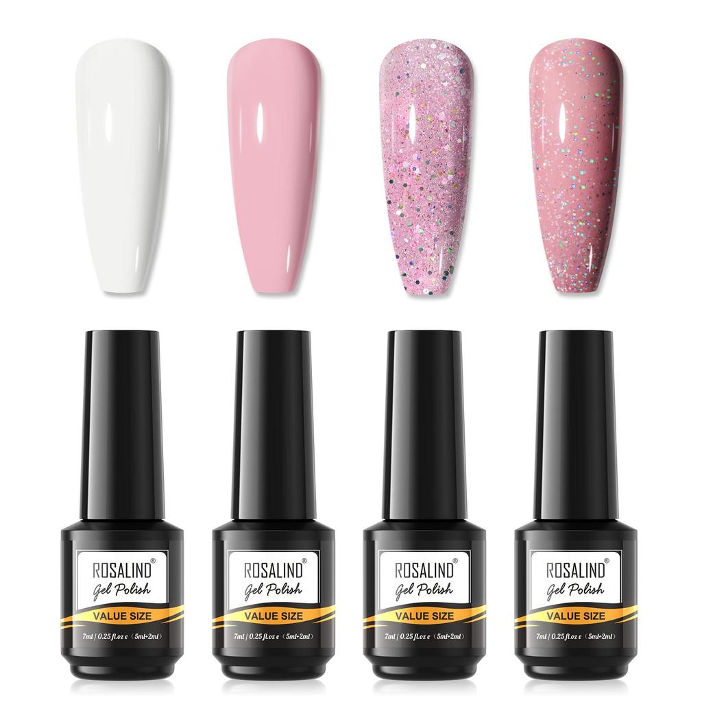 Rosalind gel nail polish 4/6 piece set solid color 6ml mixed gel bottom and top coating UV lamp nail supplies.
