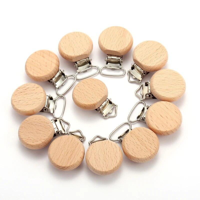 

10 шт., деревянный держатель для детской соски, металлический зажим, буковые зажимы для детской соски, аксессуары-цепочка, деревянная игрушка-прорезыватель, не содержит BPA Random mixing