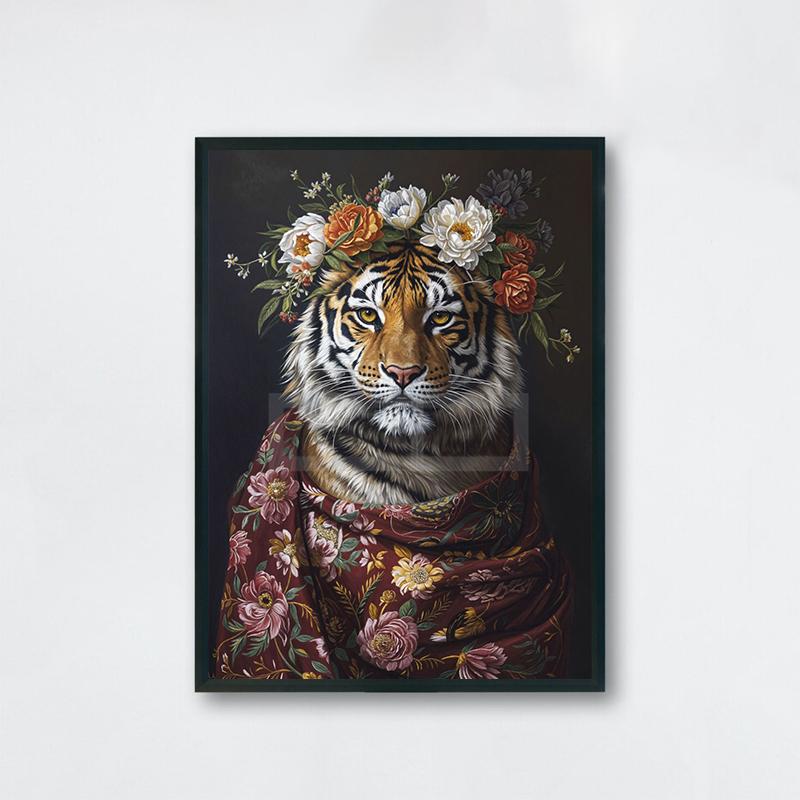 Vintage Animal with Flower Poster Dog Cat Rabbit Raccoon Garland Prints Canvas Painting Wall Art Pictures Home Room Nature Decor