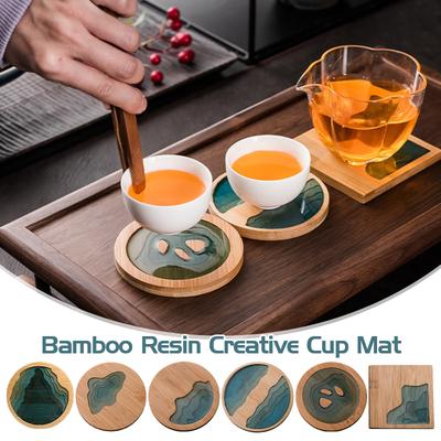 Bamboo Tea Coaster Round Square Kung Fu Tea Mat 3D Craft Non-slip Insulated Tea Tray Home Coffee Coaster Teaware Accessories