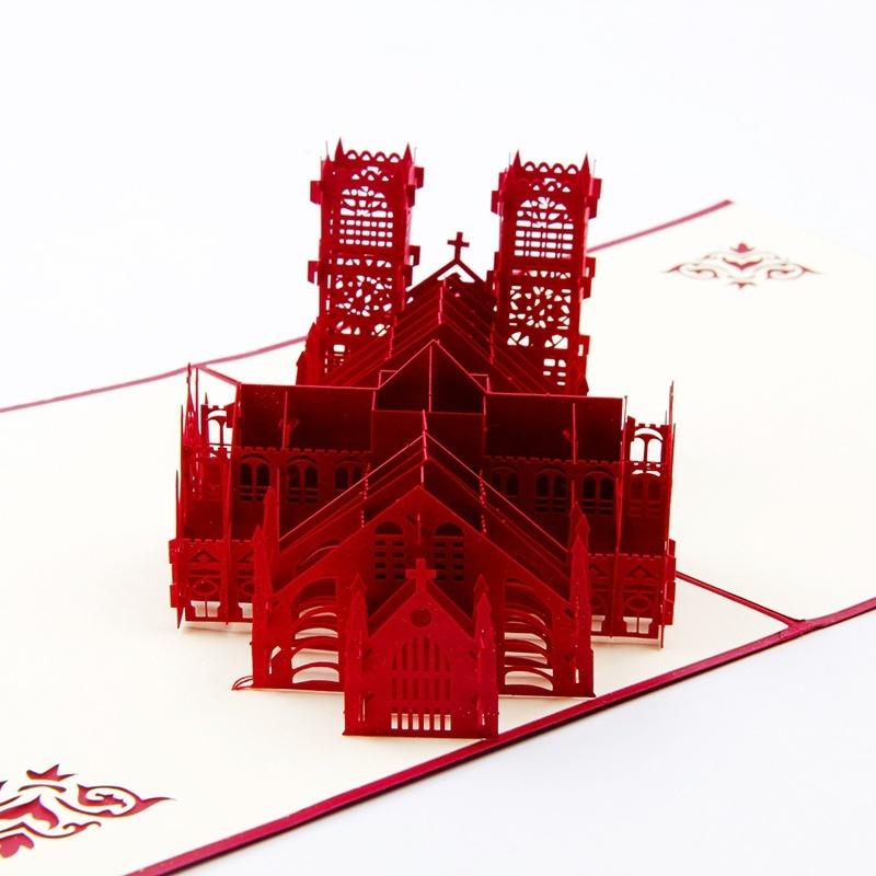 3D Stereo Creativity Chapel Tower Paper Silhouette Birthday Gift Card Postcard