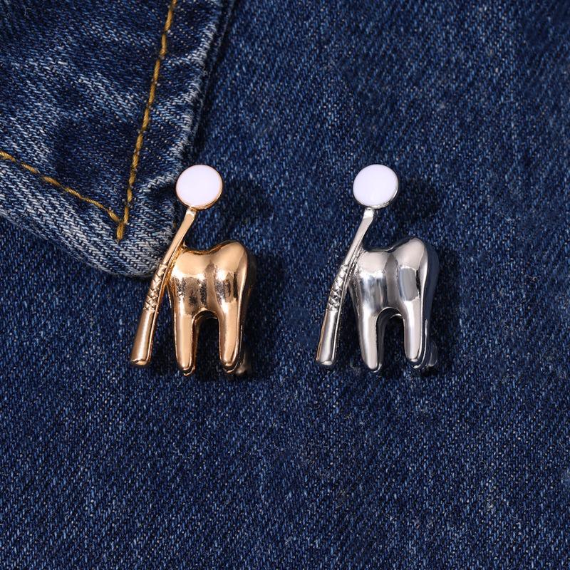 Zinc Alloy Tooth Shape Brooch Enamel Geometric Dentist Nurse Enamel Pins Backpack Badge Korean Style Clothing Accessories