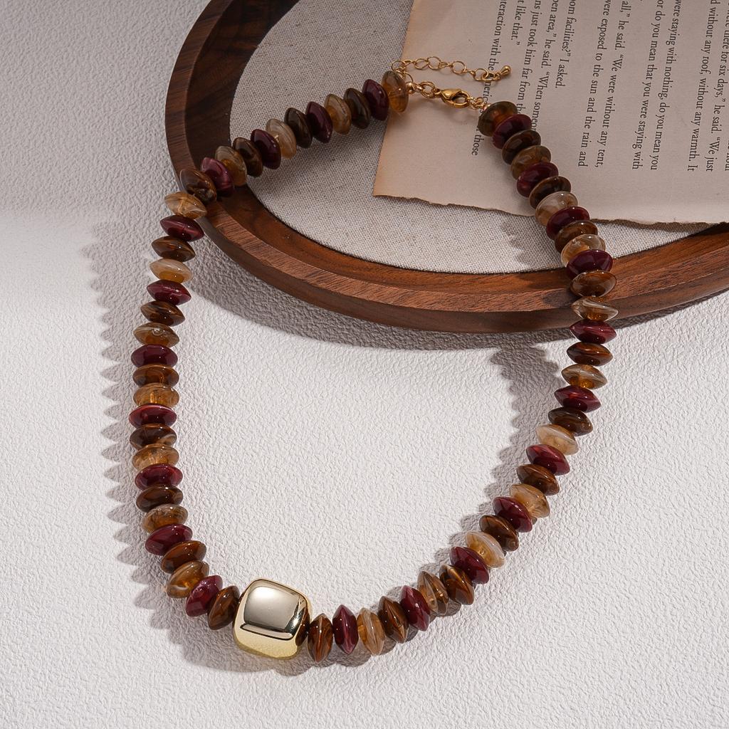 Ethnic Style Acrylic Beaded Geometric Round Square Sweater Chain Bohemian Necklace