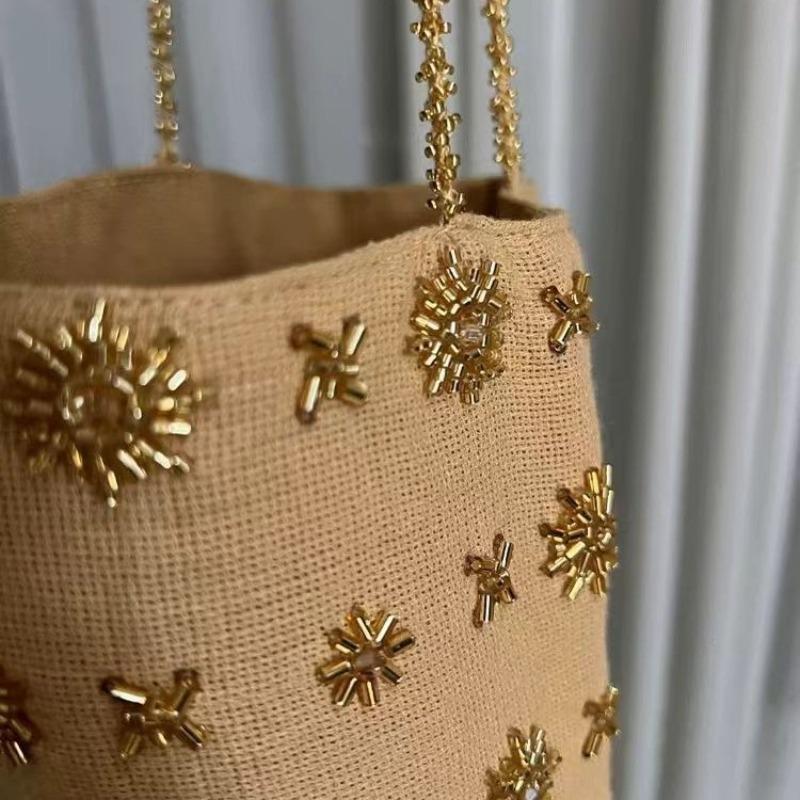 Bead embroidery bucket bag summer new denim shoulder messenger bag versatile new Chinese original women's bag