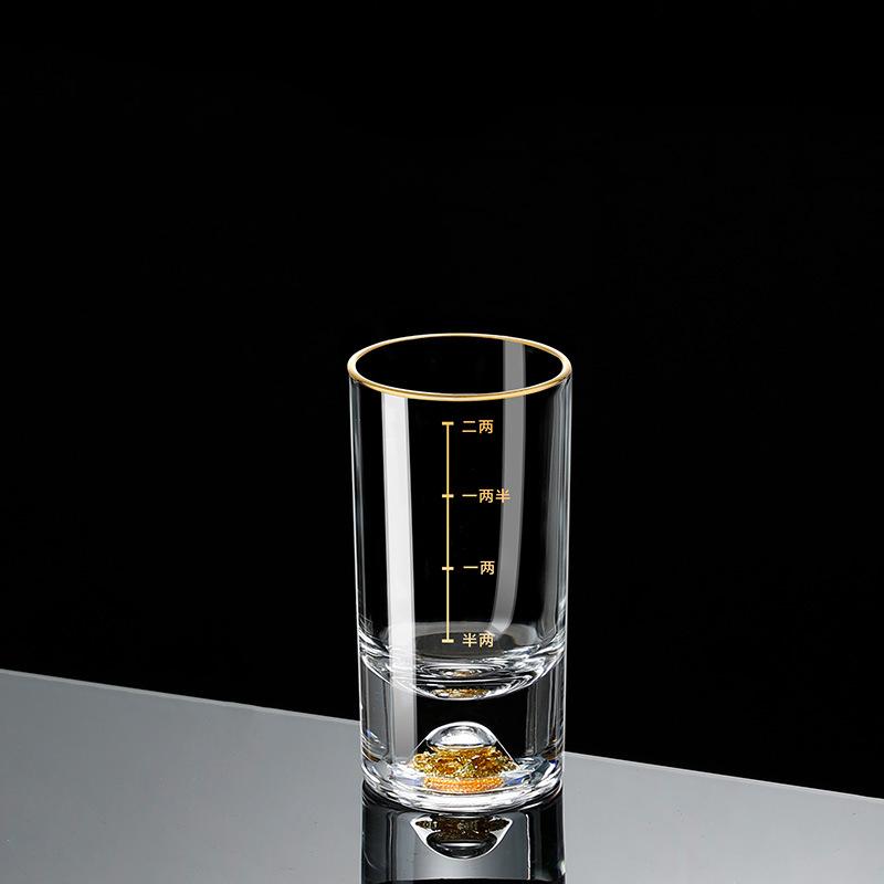 50ml/100ml Luxury Gold Edge Wine Glass Gold Foil Liquor Goblet Spirit Cup with Scale Whiskey Cocktail Drinking Glasses Drinkware