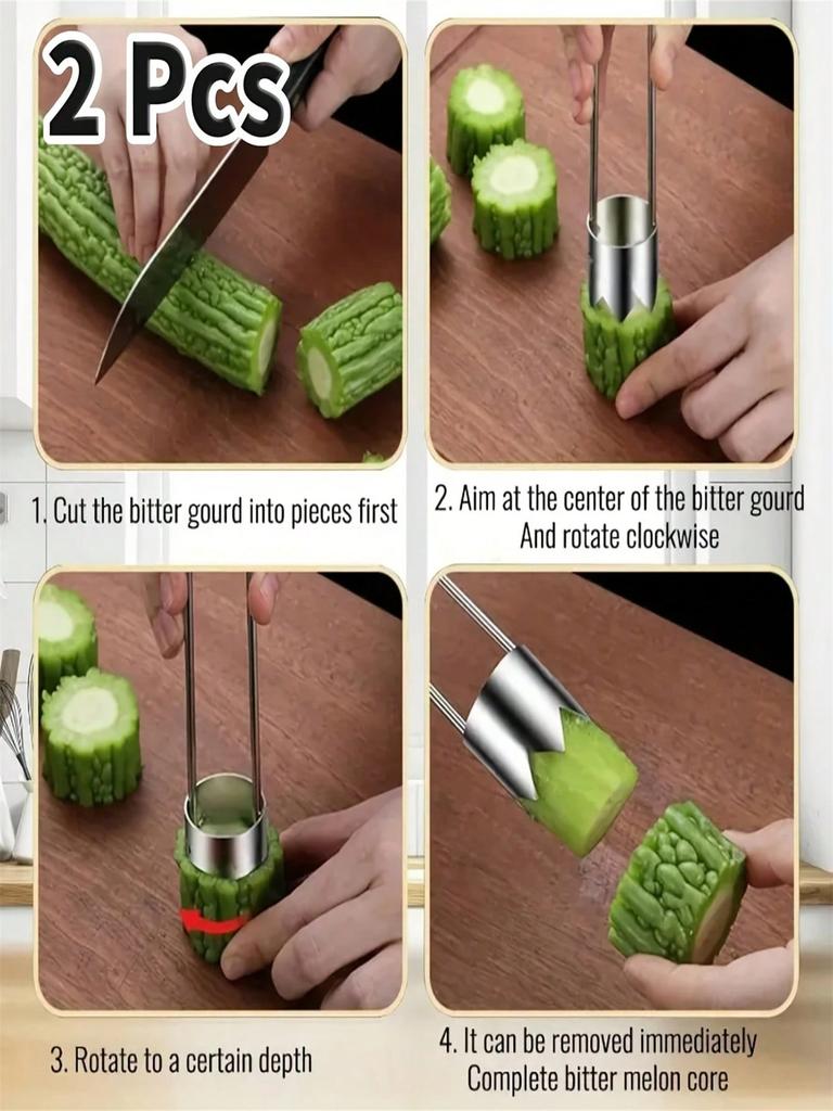 2pcs Premium Stainless Steel Fruit & Vegetable Corer | Easy-to-Use Seed Remover, Easy-to-Clean, Multi-Functional, Food-Grade Saf