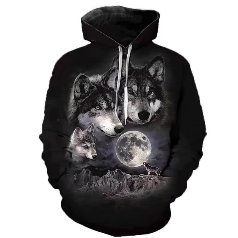 Mode Neu Liebhaber Wolf Herren Hoodie 3D Muster Locker Herbst Sweatshirt Straße Lustige Marke