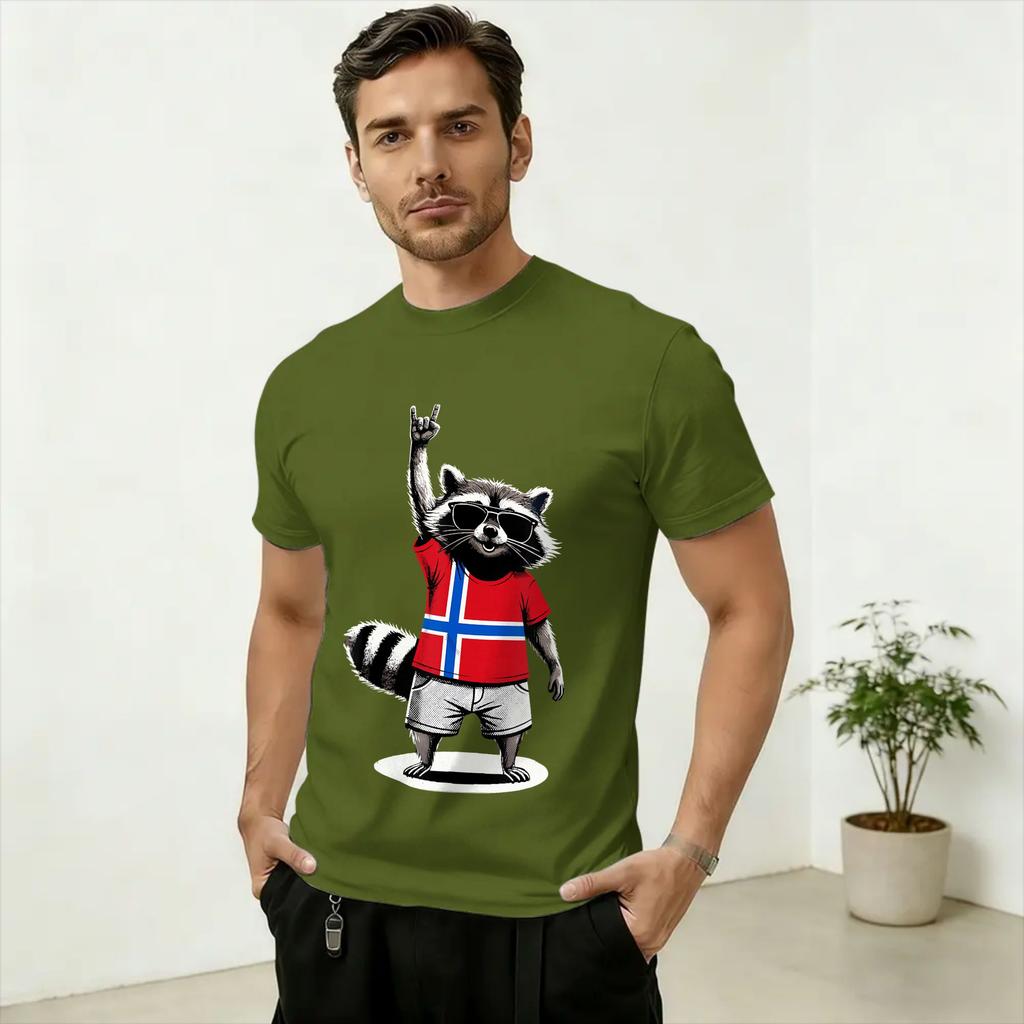 Unisexs Norwegian Flag Raccoon Funny Norway T Shirts 100 Cotton Clothes Funny Short Sleeve O Neck Tee Shirt Gift Idea TShirts
