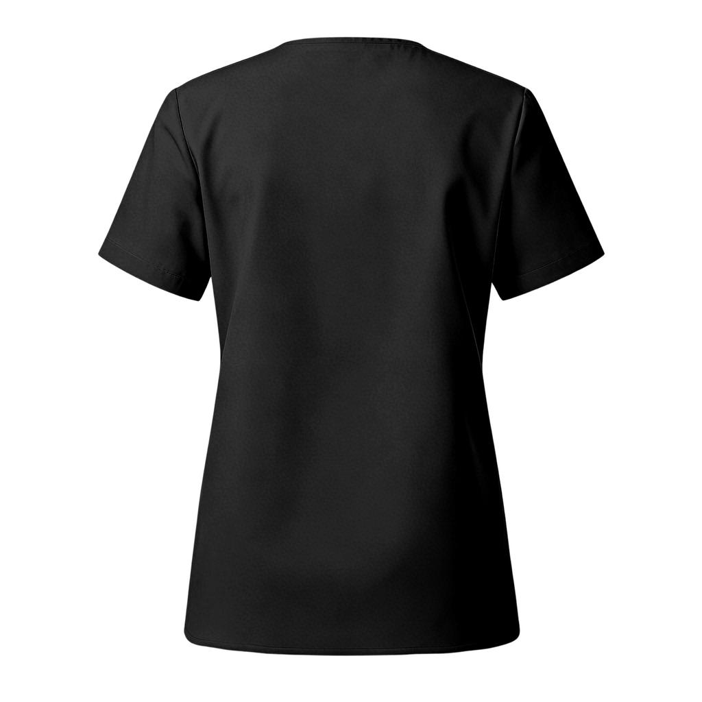 Womens Stretchy Quick Dry V Neck Short Sleeve Top with Pockets Button Front Uniform Blouse for Healthcare Hospitality Service
