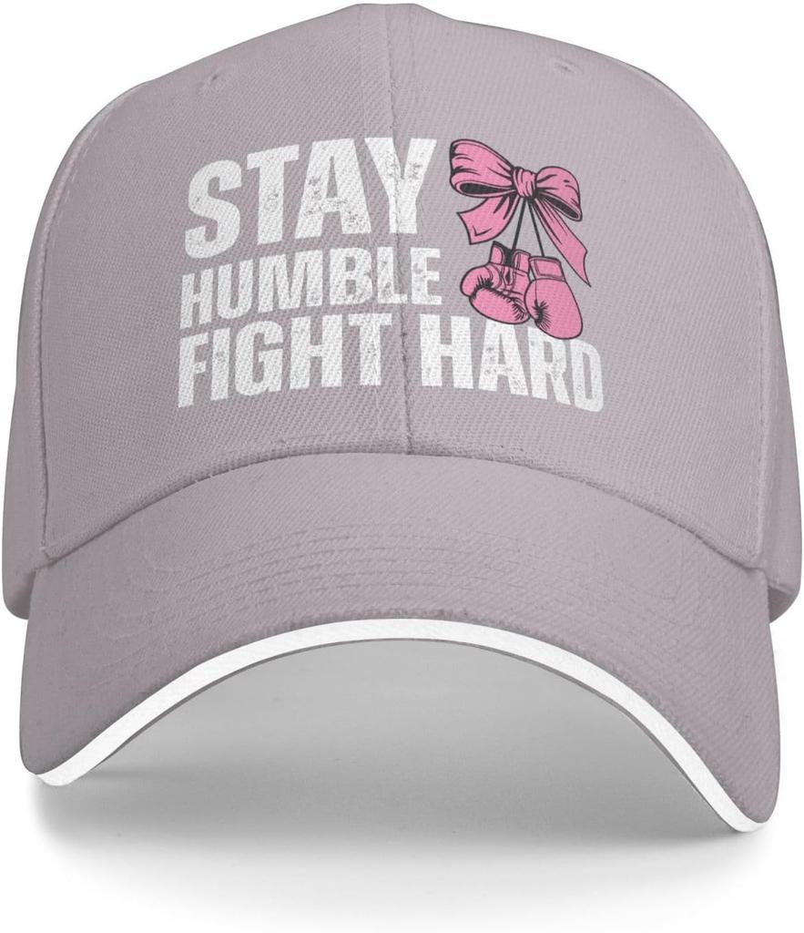 Stay Humble Fight Hard Pink Ribbon Boxing Gloves Baseball Cap Adjustable Polyester Trucker Hat for Adults