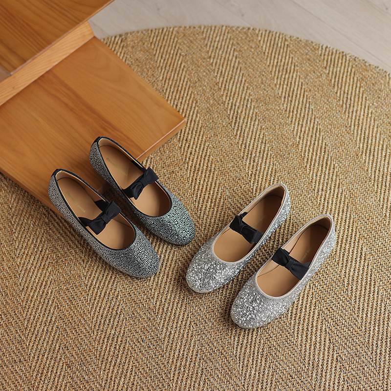 Krazing Pot crystal beading Fashion Spring Size 42 41 Low Heels Women round Toe Shoes Ballet Dance Shallow Flats