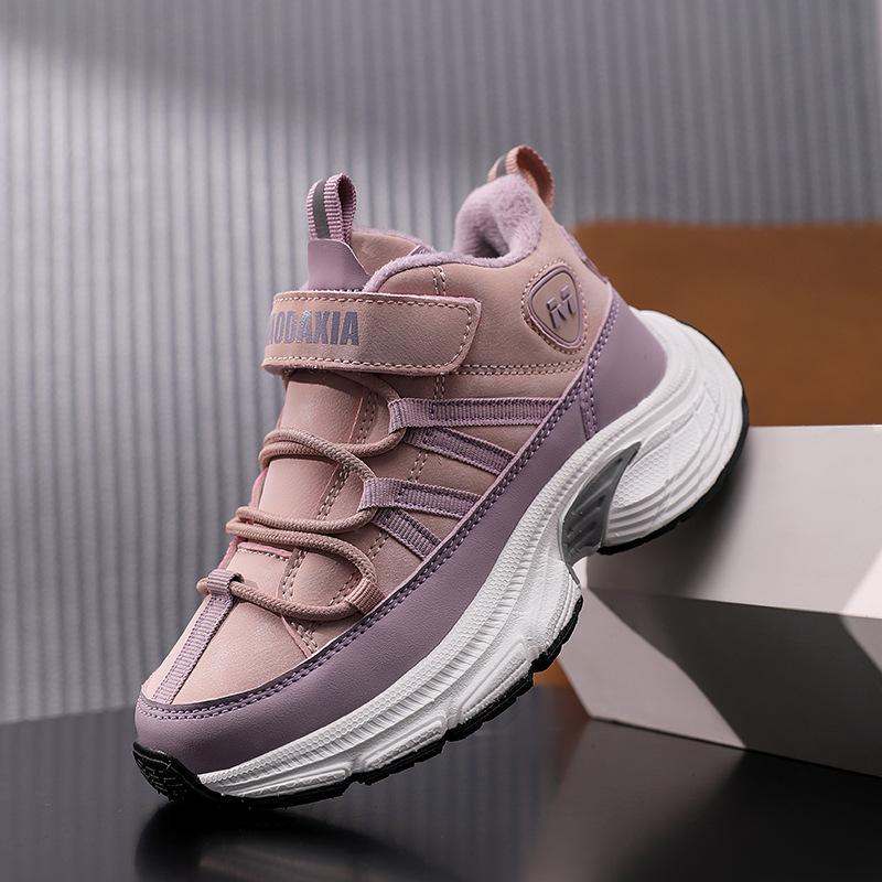 2025 New Students Fleece Middle Help Sports Shoes To Keep Warm Winter Girls Two Cotton Casual Shoes Primary School Boys