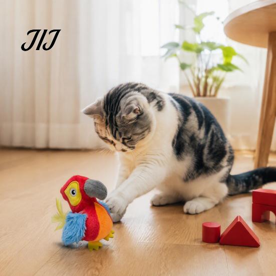 Indoor Cat Hunting Training Toy Chirping Bird Toy, Interactive Plush Parrot Soft Stuffed Toys Pounce for Cats And Kittens, Stimulating Instinct