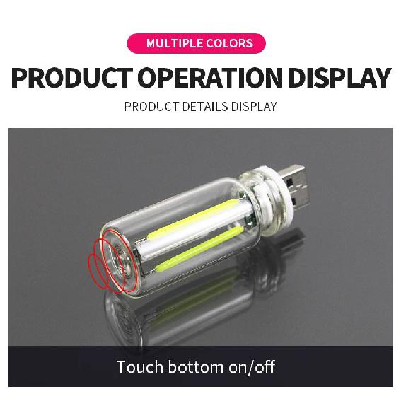 Car Atmosphere Light USB Night Light Touch Dimming LED Filament Lamp Portable Lighting Plug&Play Decorative Ambient Lamp