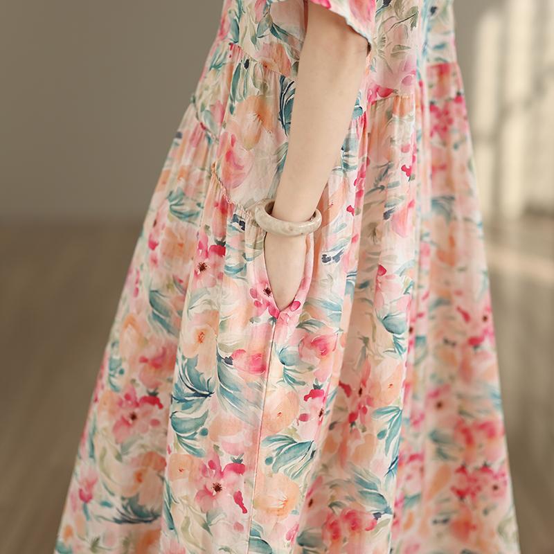 DIMANAF New 2026 Sundress Women Plus Size Summer Casual Print Long Dress Cotton Loose Oversize Maxi Floral Beach Holiday