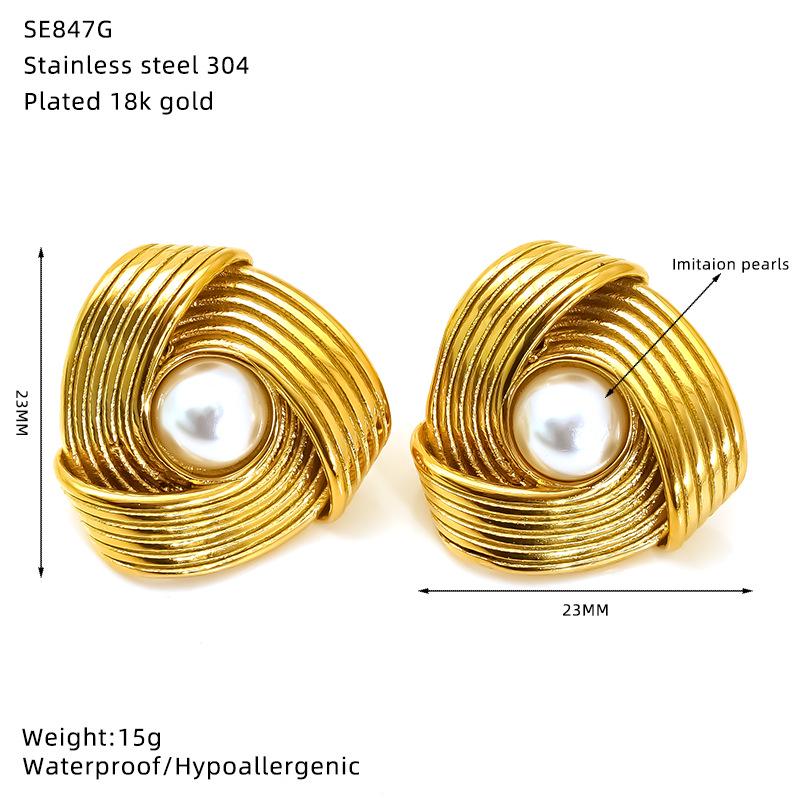 

Ретро Нишевые Серьги-гвоздики с рюшами и жемчугом: Высококачественная титановая нержавеющая сталь, модная для женщин