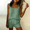 Women's Linen Two Piece Set Side Slit Square Neck Tank Top and Elastic Waist Shorts Summer Casual Outfit Lightweight Breathable Fabric