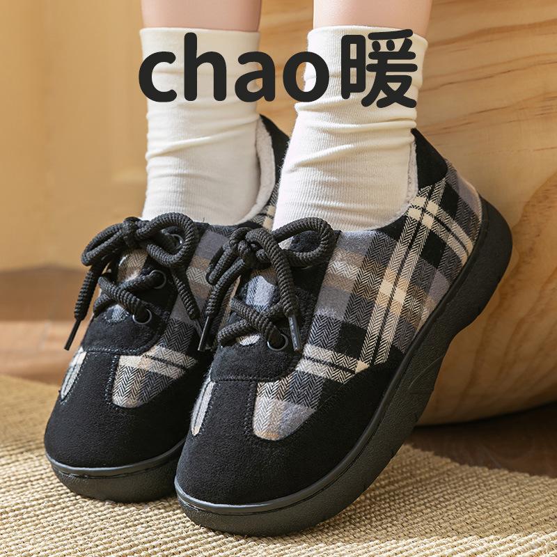 

Осенне-зимняя мода клетчатый бант хлопковые туфли нескользящие теплые мягкие подошвы повседневные спортивные кеды 36-37