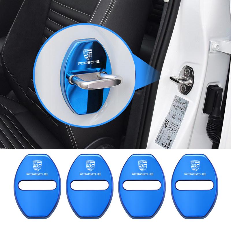 4PCS Car Emblems Door Lock Cover Protector Stickers Accessories For Porsche 911 718 Cayenne Cayman Panamera Macan Taycan Boxster