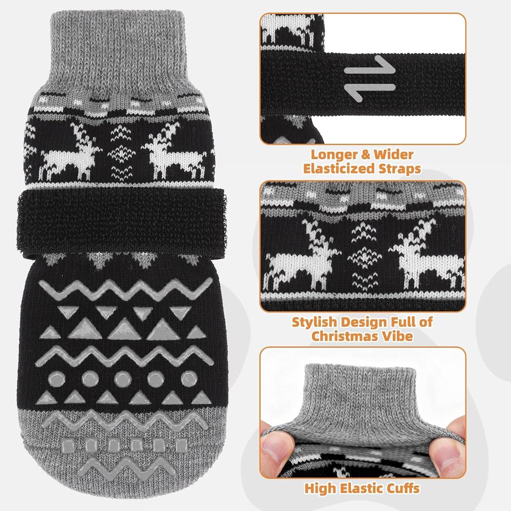 KOOLTAIL Dog Socks to Prevent Licking Paws, Dog Christmas Outfit Shoes for Winter Snow Pavement, Warm Fleece Pet Boots & Paw Protector for Hardwood
