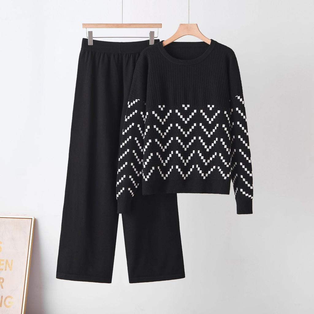 1116 autumn and winter women's clothing new Korean version of the Internet celebrity suit thin wide-leg pants top knitted two-piece set