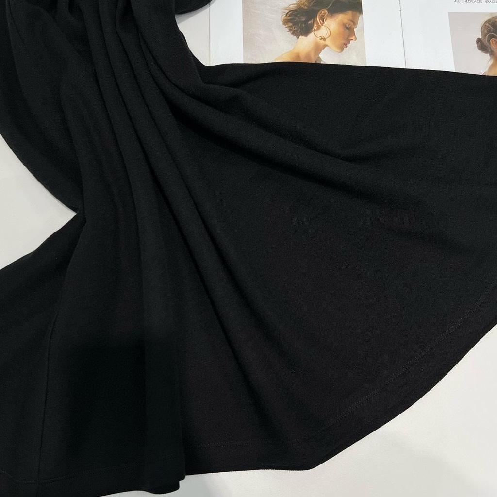 Merino Wool Blend Pleated Slimming Dress with Gold Buttons