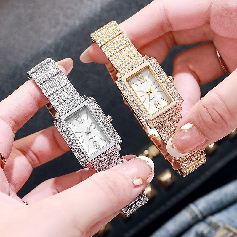 Ladies Watch Rhinestone Small Square Surface Glossy Quartz Watch Casual Simple Full Diamond Temperament Watch Women