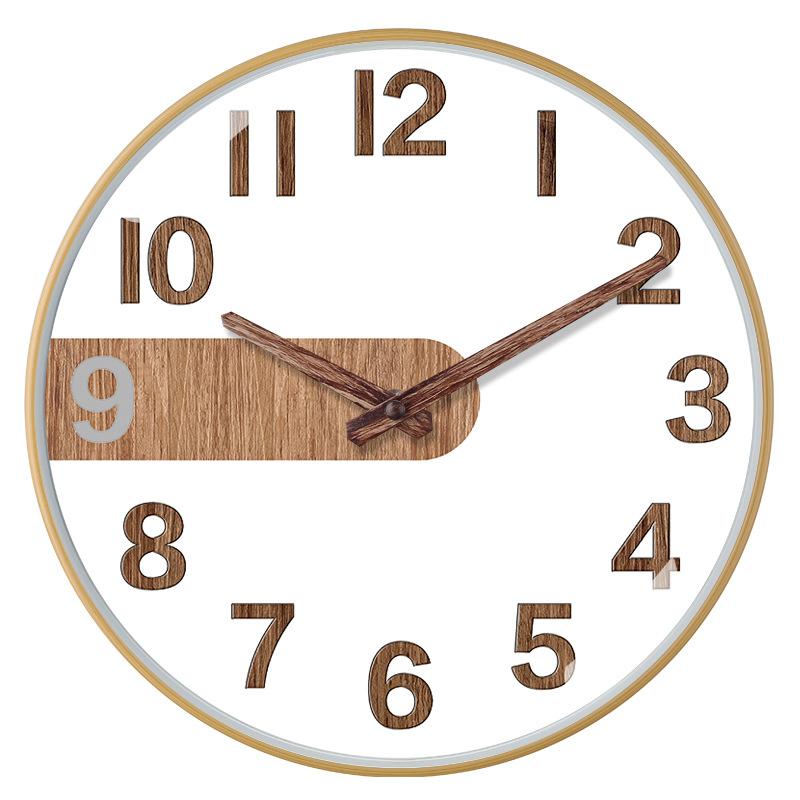 12-inch 30cm New Chinese Style Imitation Wood Grain Bamboo Grain Brushed Silent Clock Fashion Living Room Personalized Creative Wall Clock