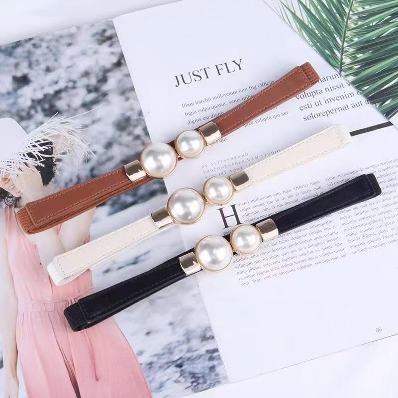Ladies' temperament, waist cinching, retro waist seal, pearl buckle, thin waistband, dress, suit, clothing accessories, belt