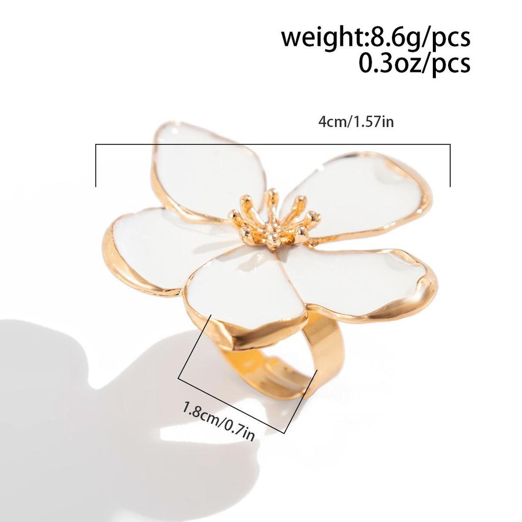 Summer Cavation Oil Dripping White Pearl Flower Ring Exaggerated Jewelry Gift Geometric Adjustable Metallic Starfish Rings for Women