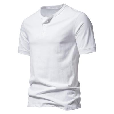 Men's Casual Short-Sleeve Henley T-Shirt: Solid Color, Loose Fit, Three-Button Collar