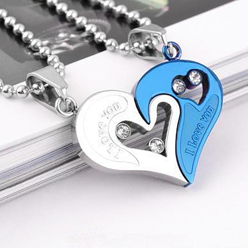 Matching Necklace Heart Pendant For Women Men Round Zircon half-heart Stainless Steel Bead Chain Hip Hop Couple Jewlery Gifts