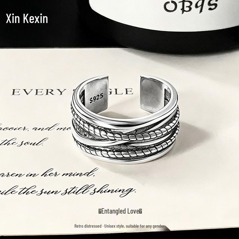 Thai Silver Multi-layer Twisted Adjustable Ring - Trendy and Fashionable Open Index Finger Jewelry