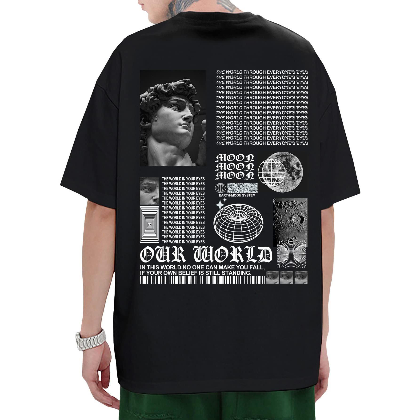

Men s Our World Aesthetic Collage Tee, Statue & Moon Graphic Gothic Streetwear Oversized T-Shirt XXL чорний