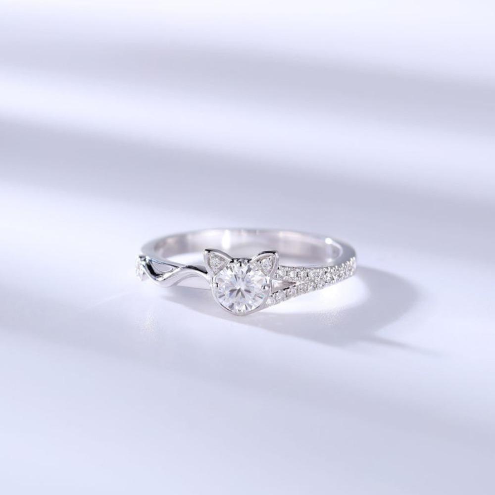 Simulated Moissanite Cat Ring Elegant Fashion Engagement Band for Women Trendy Jewelry Gift no. 6 платиновый