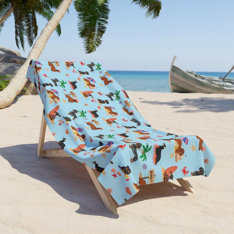 Colorful Dog Painting Towel, Lightweight Beach Towel, Ultra-fine Fiber, Large Sand Free Quick Drying