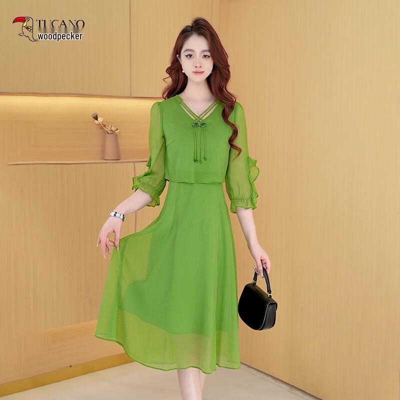 

Новое женское платье миди в китайском стиле, зеленое 4XL