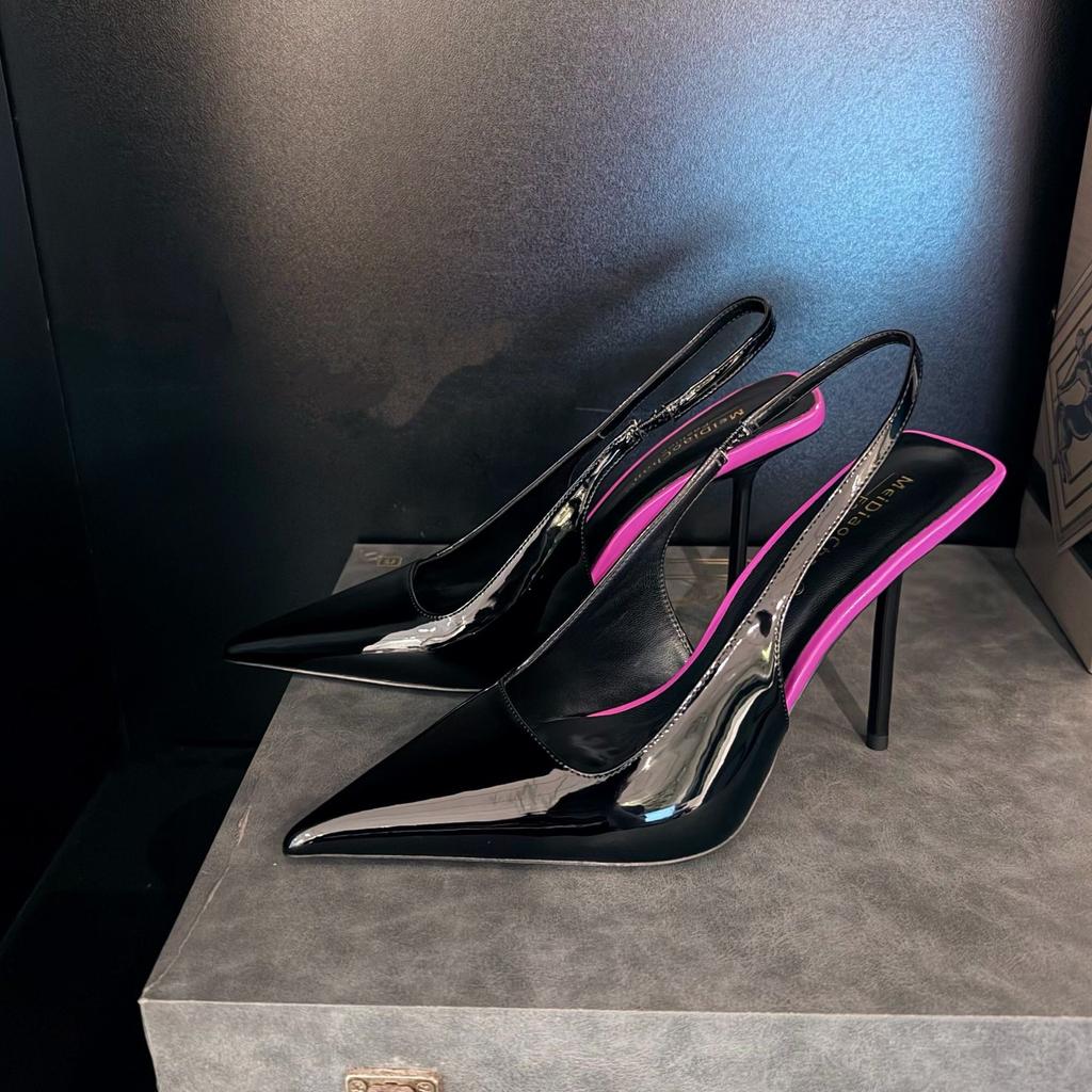 Summer Brown Pointed High Heels Stiletto Temperament Patent Leather Sexy Bag Head Sandals Women'S Shoes Single Shoes