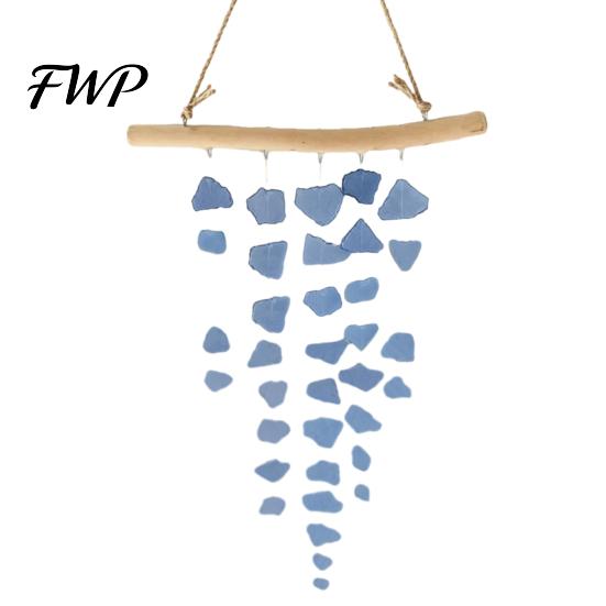 Beach House Wind Chime Sea Glass Chime, Handmade Driftwood Coastal Relaxing Sound Hanging for Home Window Decor Decoration небесно-голубой