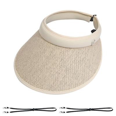 Straw Sun Visor for UV Wide Headband Fly Small Face Mountain Chin Strap Included Number Women, Protection, Brim, Type, Doesn't Away,