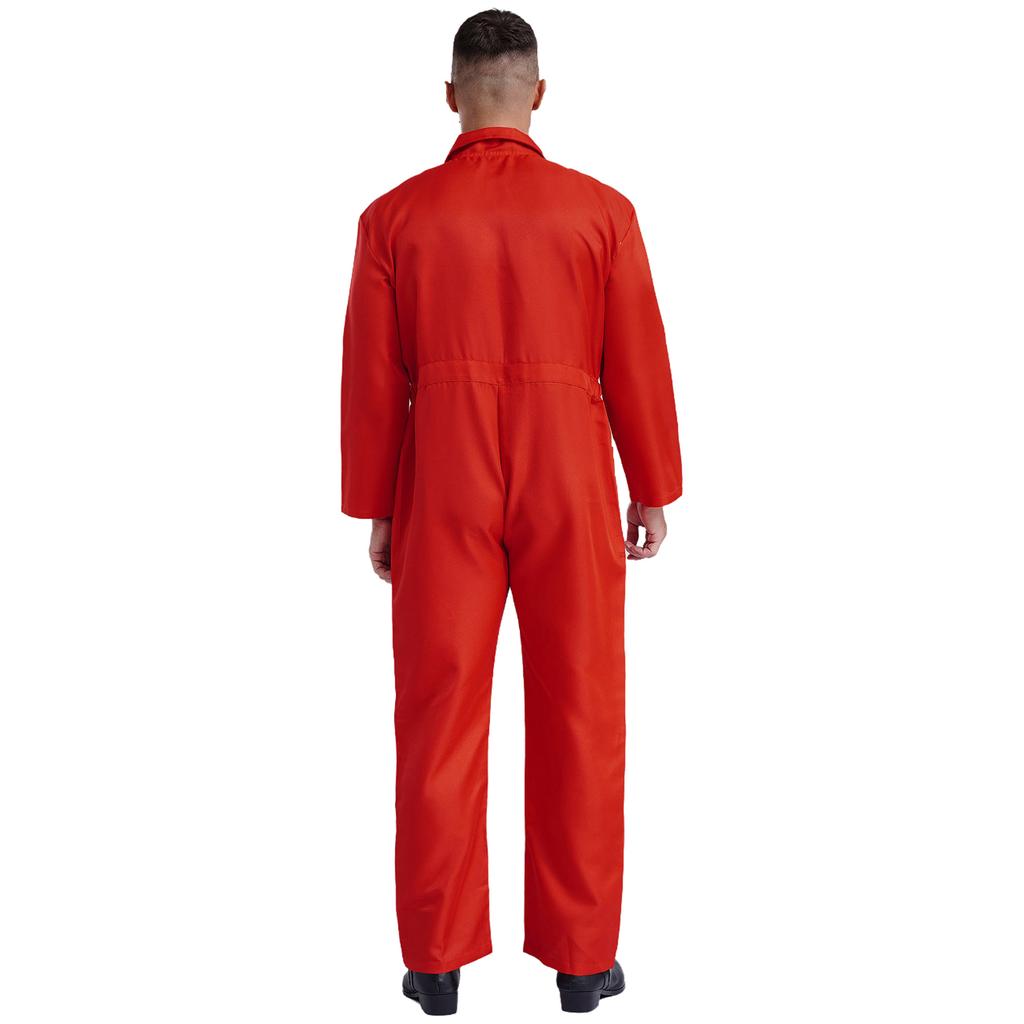 Mens Wear Resistant Turn Down Collar Long Sleeve Button Up Work Coveralls Jumpsuit Uniforms