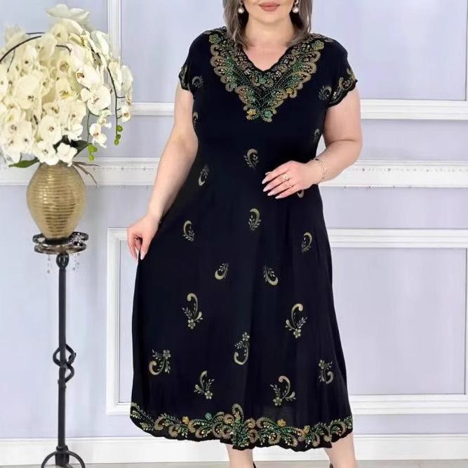 

Европейское и американское 2025 трансграничное платье с принтом 5575 5XL синий