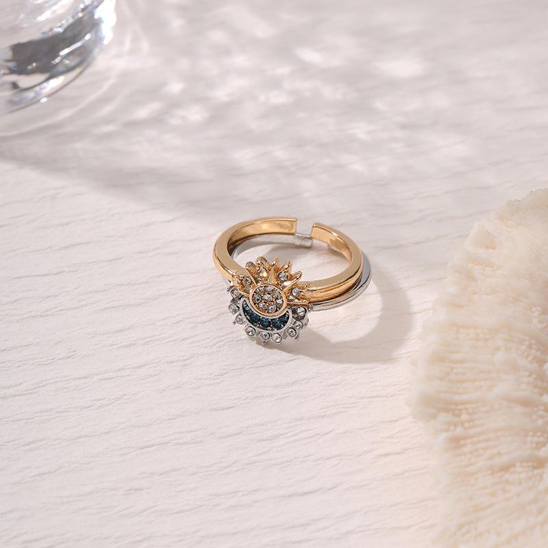 Sun & Moon Stackable Rings: Elegant European Design with Inlaid Diamonds for Women