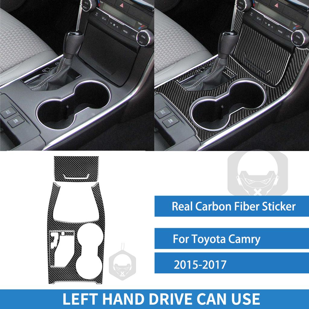 For Toyota Camry 2015 2016 2017 Gear Shift Gearbox Panel Set Cover Real Carbon Fiber Sticker Car Interior Moulding Accessories