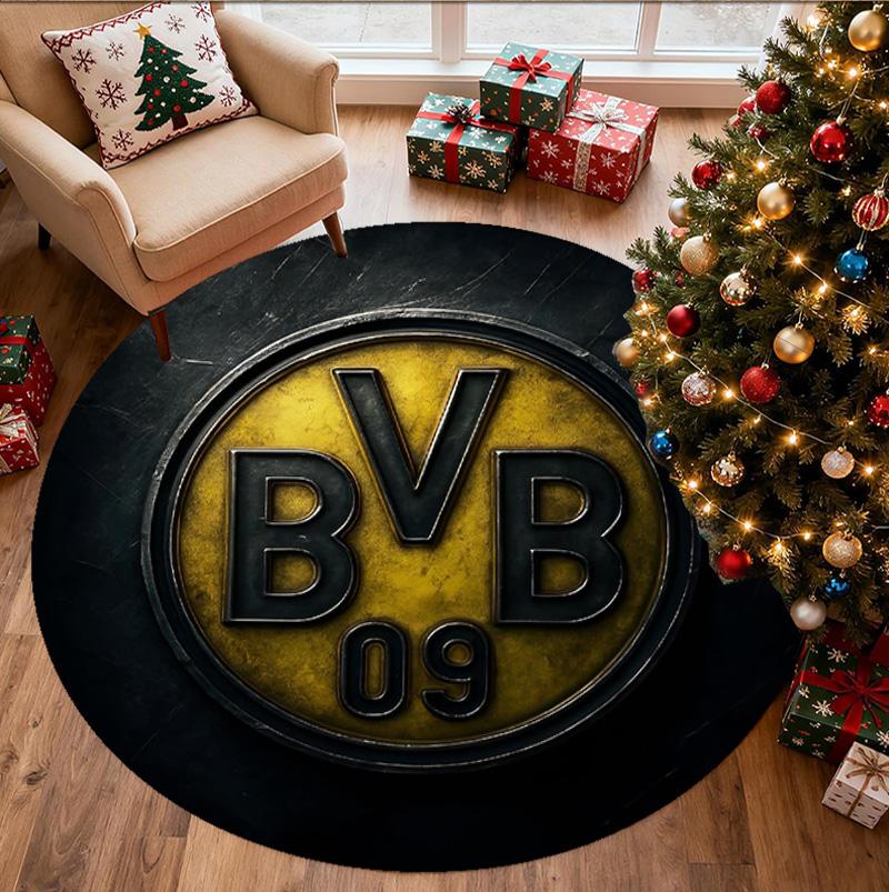 Borussia Dortmund Pattern Round Rug, Indoor/Outdoor Mat, for Picnic, Gameroom, Bedroom, Office, Living Room, Home Decor Carpet, Birthday Gift