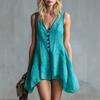 Women's Casual Sleeveless V-Neck Button Down Irregular Hem A-Line Mini Dress For Summer Beach Streetwear
