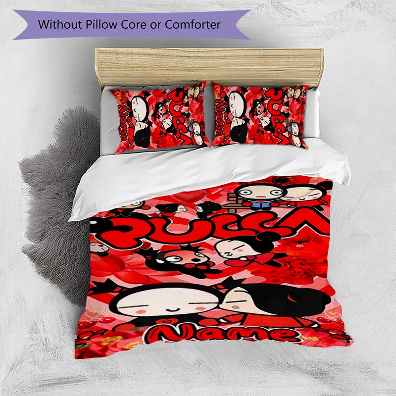 3pcs Custom Name Pucca Bedding Set Duvet Cover Closure Includes 1 Duvet Cover & 2 Pillowcases for All Seasons Bedroom Decor
